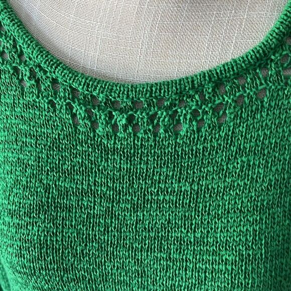 Pappagallo Bright Green Sweater Cotton Blend Fringed 3/4 Sleeves VTG - Picture 3 of 9
